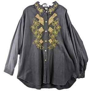 Club Z Denim Jacket Women 3X Black‎ Embroidered Patches Beaded Goth Witchy Artsy